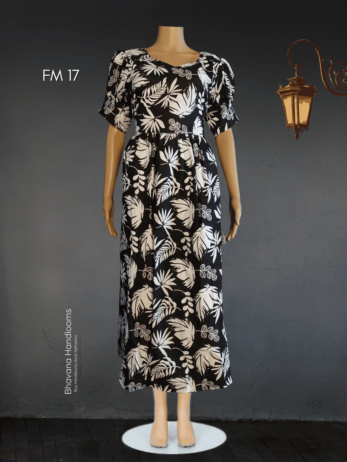 Premium Mul Cotton Frock Black – Puff Sleeve Design with Knots, Zero Shrinkage