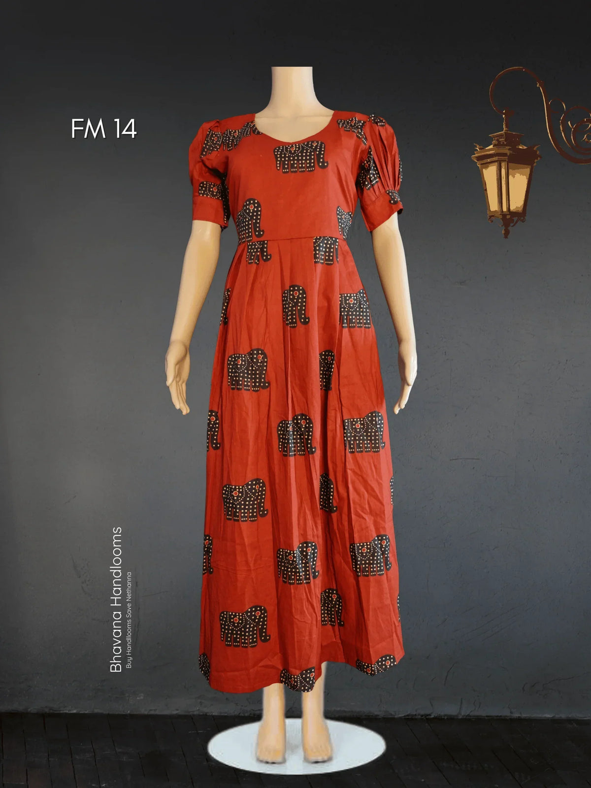 Premium Mul Cotton Frock Red – Puff Sleeve Design with Knots, Zero Shrinkage