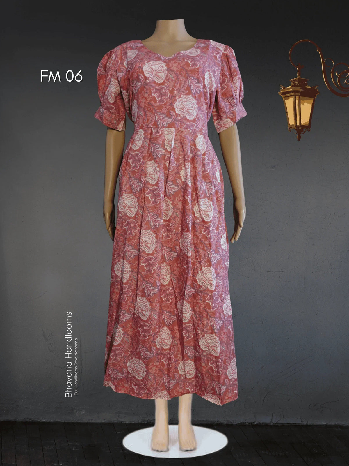 Premium Mul Cotton Frock Grey Pink – Puff Sleeve Design with Knots, Zero Shrinkage