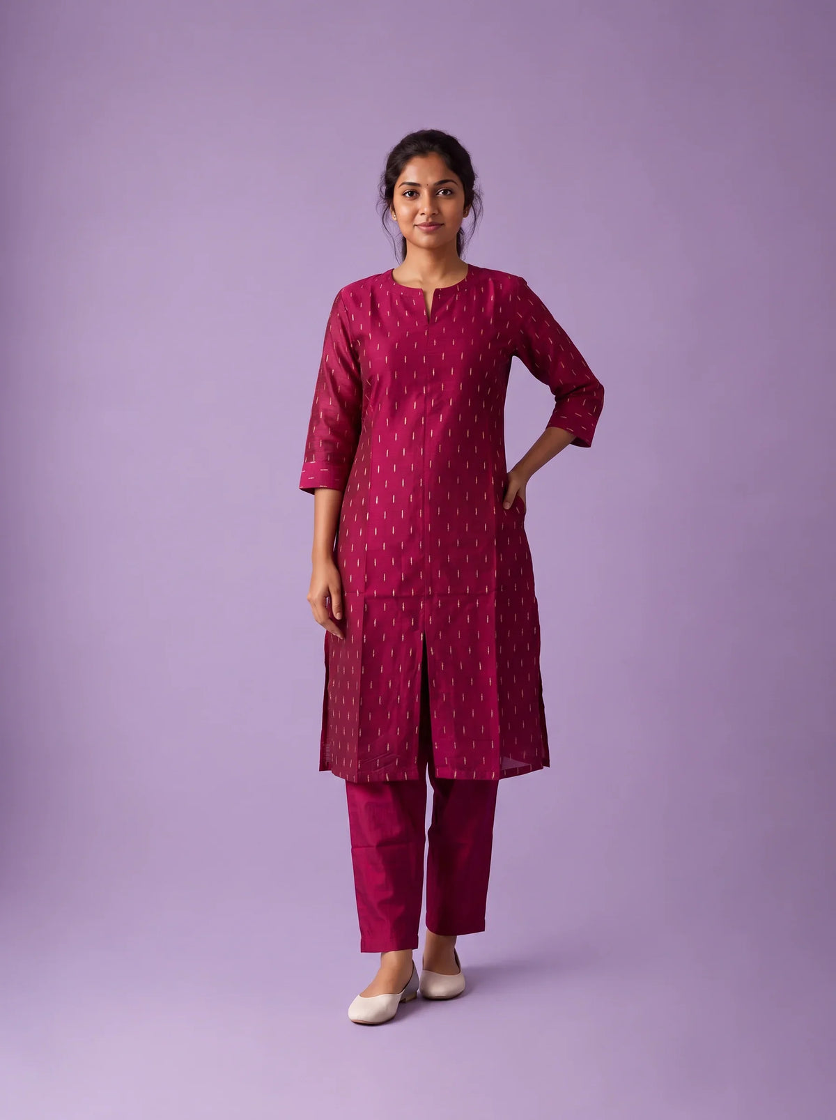 Premium Raw Silk Co-Ord Set in Magenta Pink Colour with Elastic Bottom | Ready to Wear