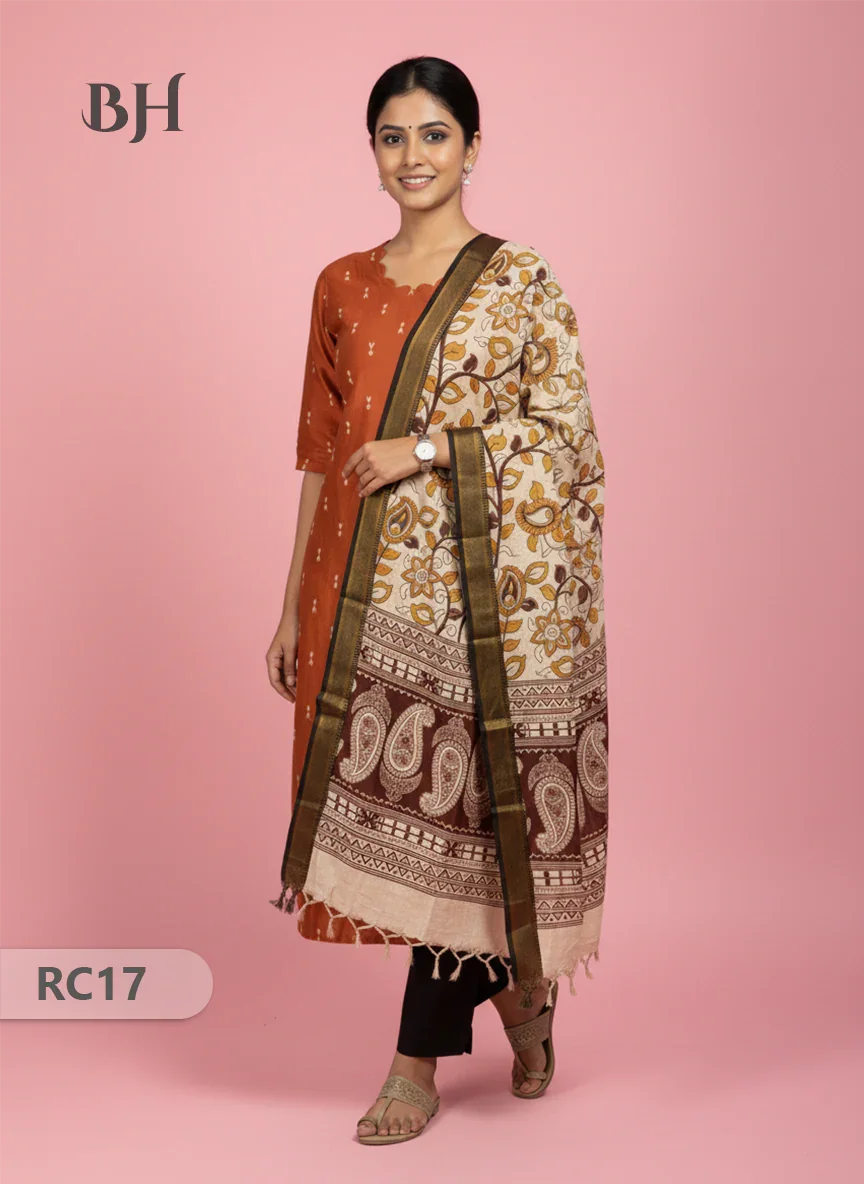 Chennuri Silk Dupatta with Raw Silk Orange Top | Elegant Traditional Women’s Wear