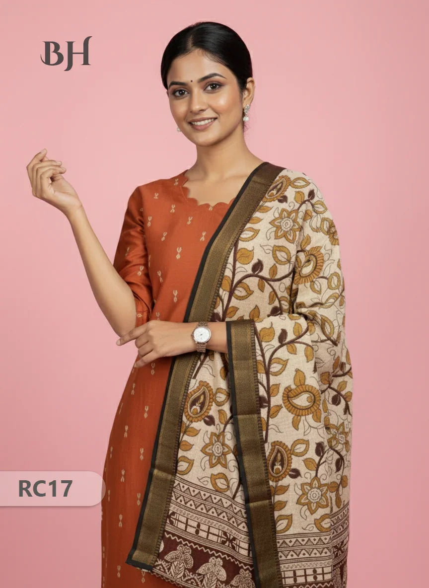 Chennuri Silk Dupatta with Raw Silk Orange Top | Elegant Traditional Women’s Wear