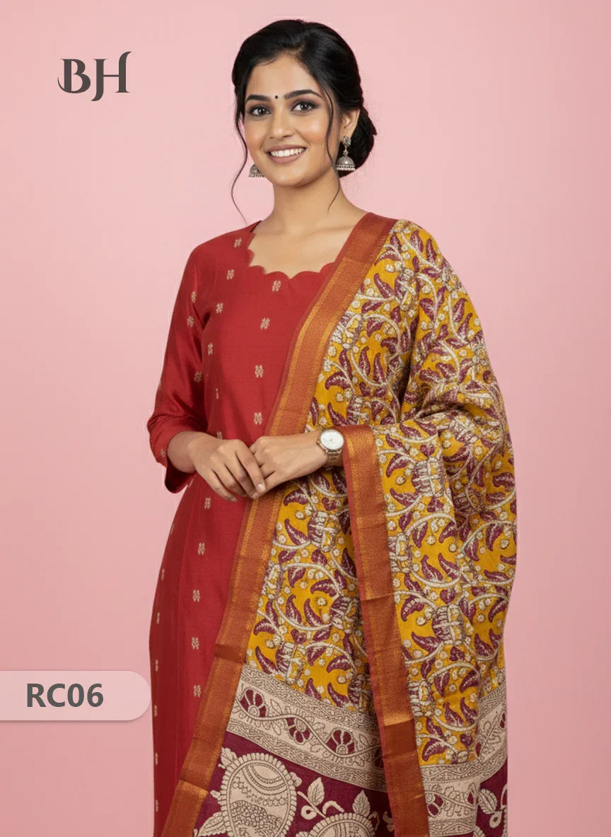 Chennuri Silk Dupatta with Raw Silk Red Top | Elegant Traditional Women’s Wear