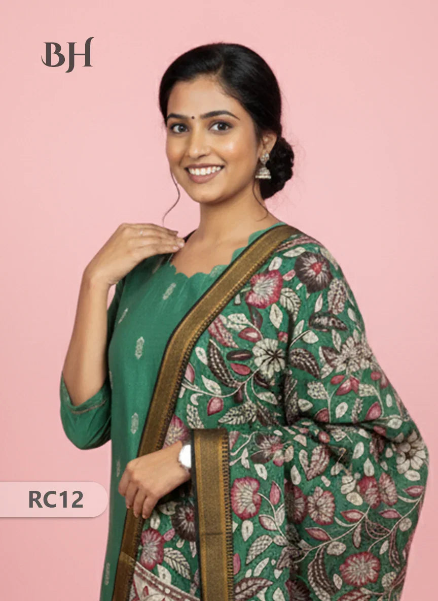 Chennuri Silk Dupatta with Raw Silk Green Top | Elegant Traditional Women’s Wear