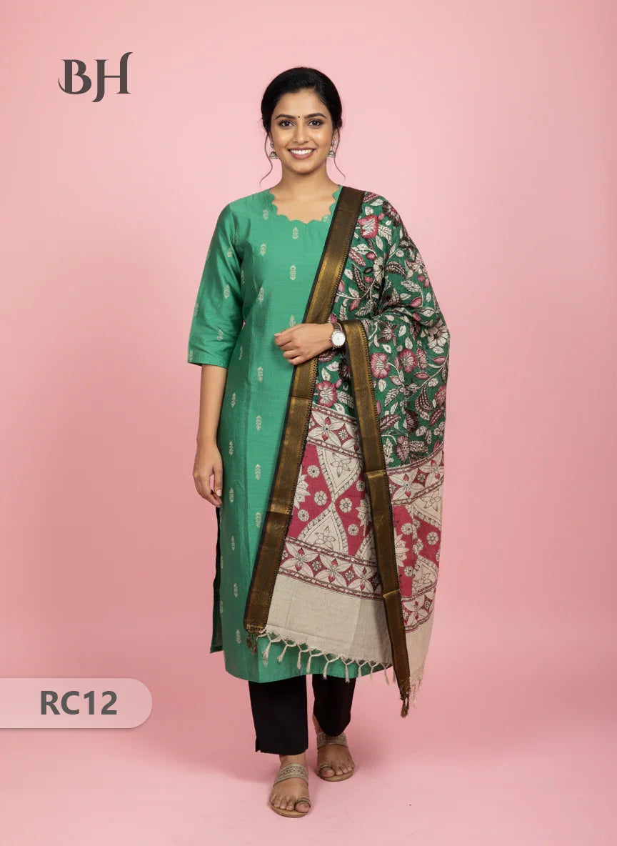 Chennuri Silk Dupatta with Raw Silk Green Top | Elegant Traditional Women’s Wear