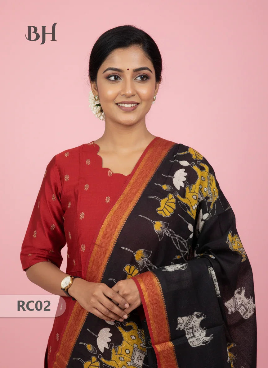 Chennuri Silk Dupatta with Raw Silk Red Top | Elegant Traditional Women’s Wear