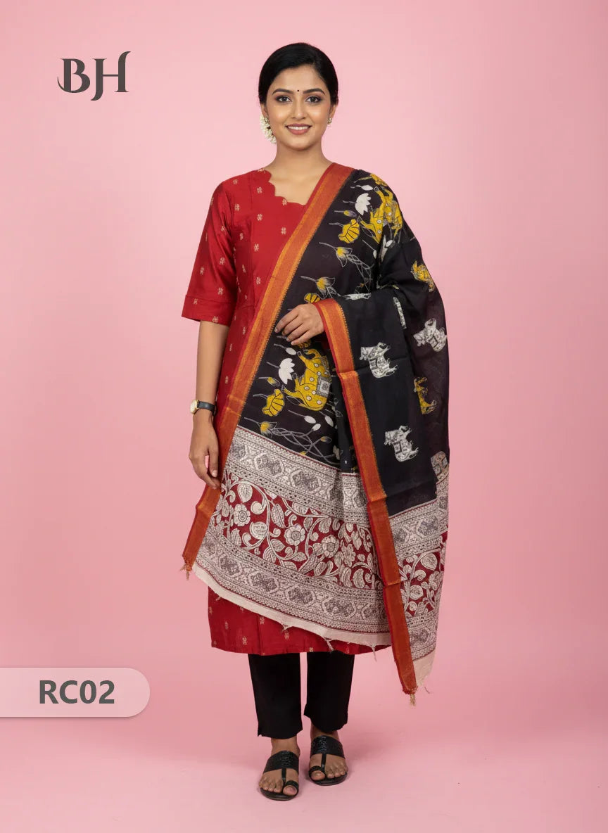 Chennuri Silk Dupatta with Raw Silk Red Top | Elegant Traditional Women’s Wear