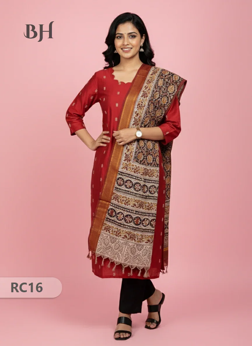 Chennuri Silk Dupatta with Raw Silk Red Top | Elegant Traditional Women’s Wear