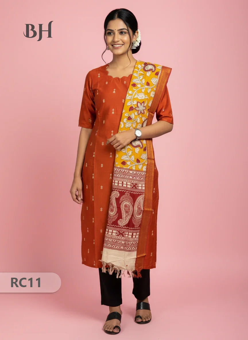 Chennuri Silk Dupatta with Raw Silk Orange Top | Elegant Traditional Women’s Wear