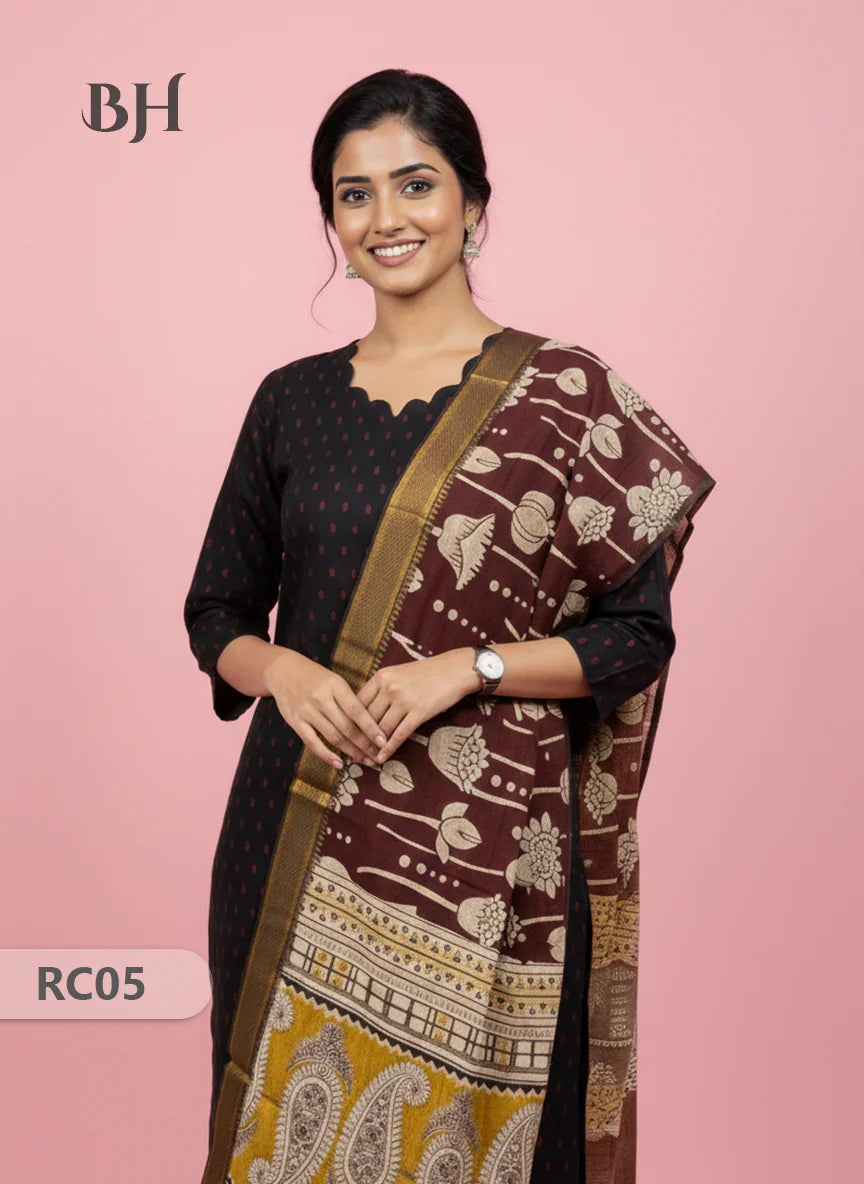 Chennuri Silk Dupatta with Raw Silk Black Top | Elegant Traditional Women’s Wear