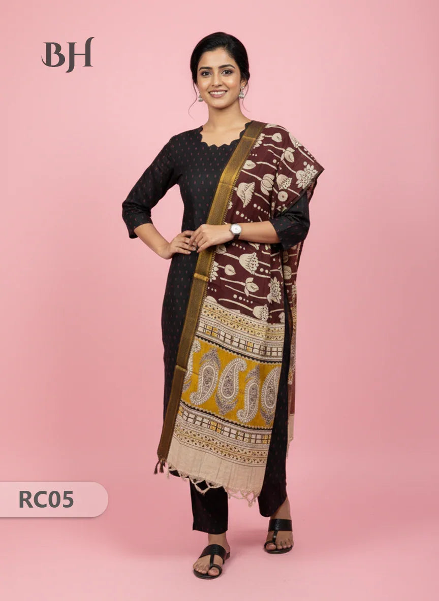Chennuri Silk Dupatta with Raw Silk Black Top | Elegant Traditional Women’s Wear
