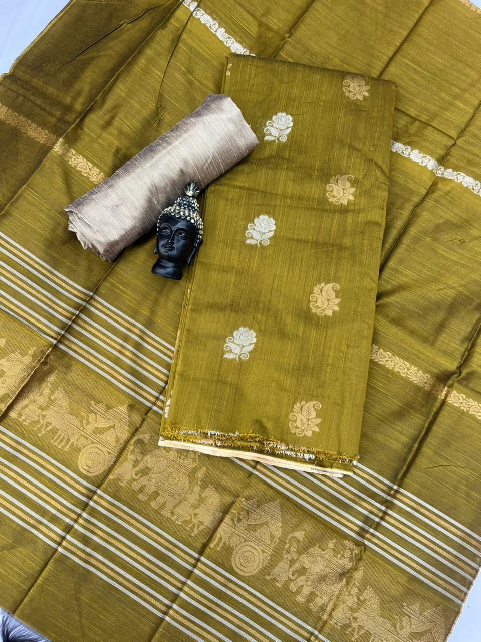 Premium Mehndi Green Raw Silk 3PC Unstitched Dress Material for Women