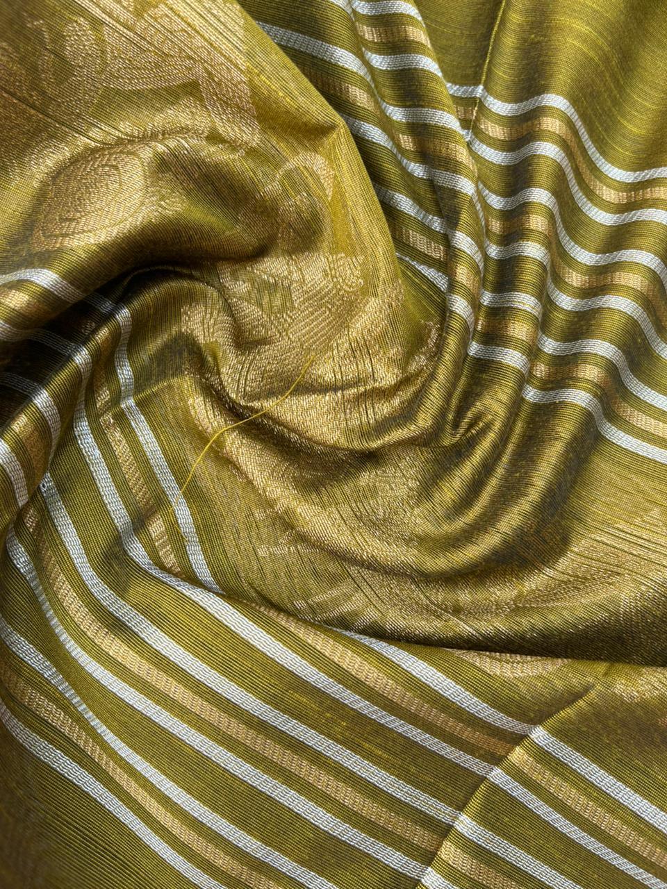 Premium Mehndi Green Raw Silk 3PC Unstitched Dress Material for Women