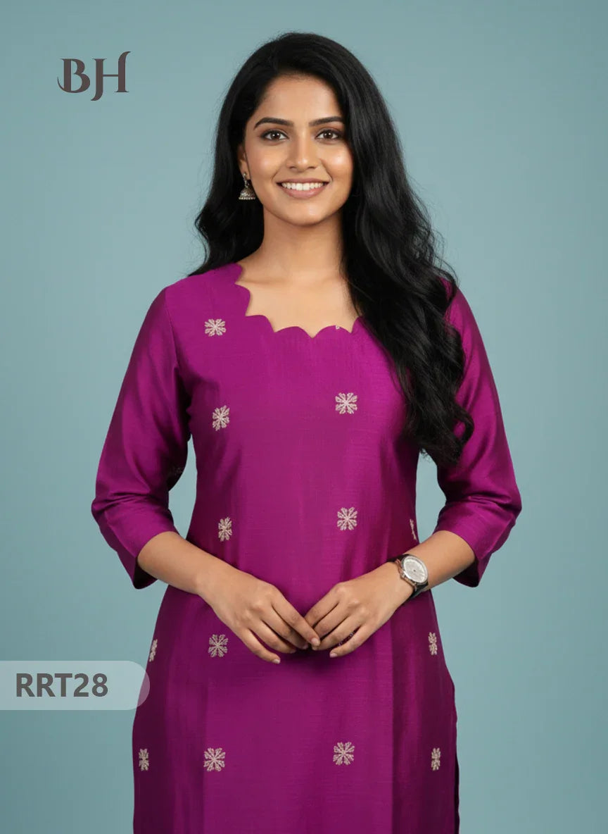 Designer Raw Silk Straight Cut Top in Green | Cut Work Neck | Full-Length Lining