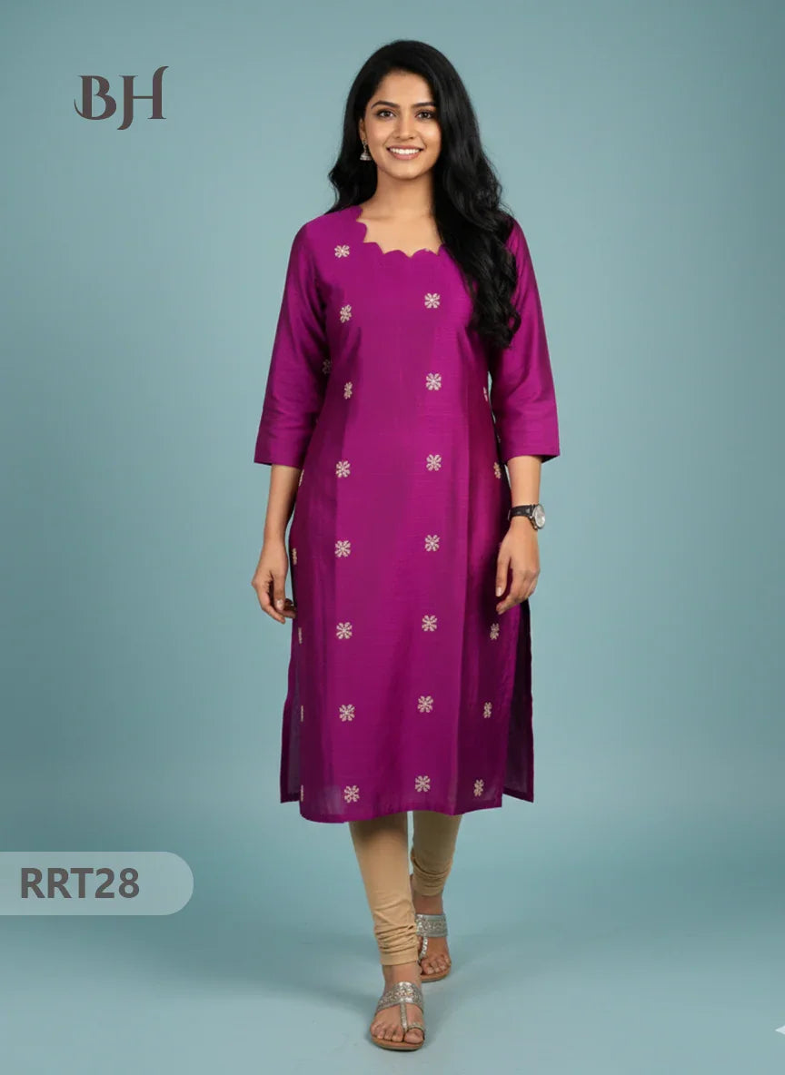 Designer Raw Silk Straight Cut Top in Green | Cut Work Neck | Full-Length Lining