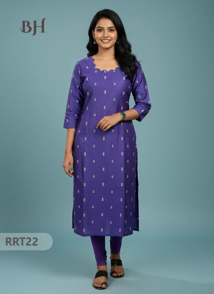 Designer Raw Silk Straight Cut Top in Violet| Cut Work Neck | Full-Length Lining