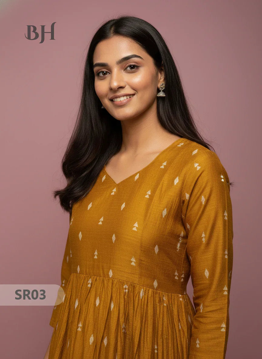 Raw Silk Frock with Full Length Lining | Gold Yellow Colour