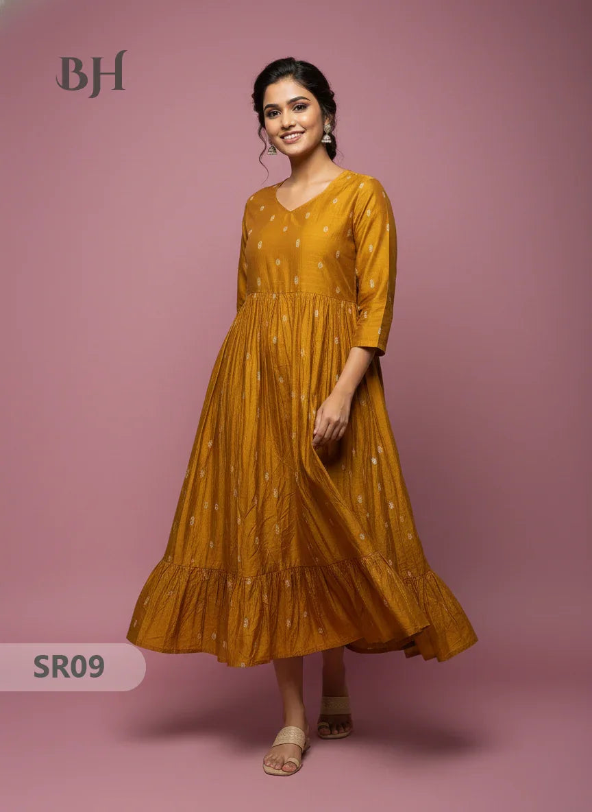 Raw Silk Frock with Full Length Lining | Gold Yellow Colour