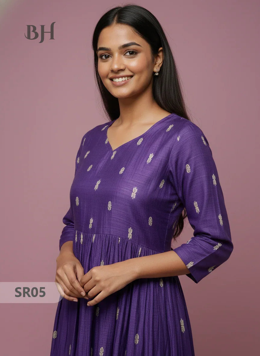 Raw Silk Frock with Full Length Lining | Violet Colour