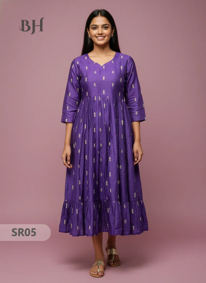 Raw Silk Frock with Full Length Lining | Violet Colour