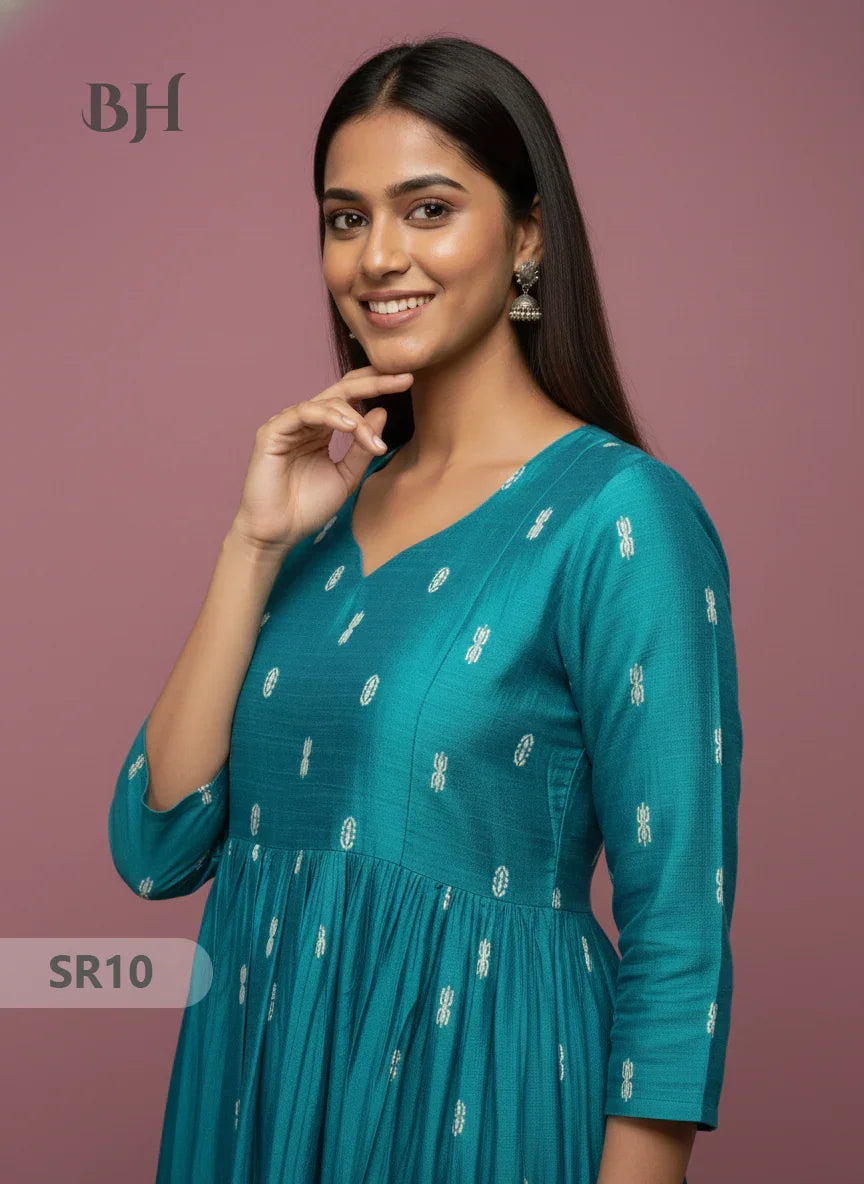 Raw Silk Frock with Full Length Lining | Sky Blue Colour