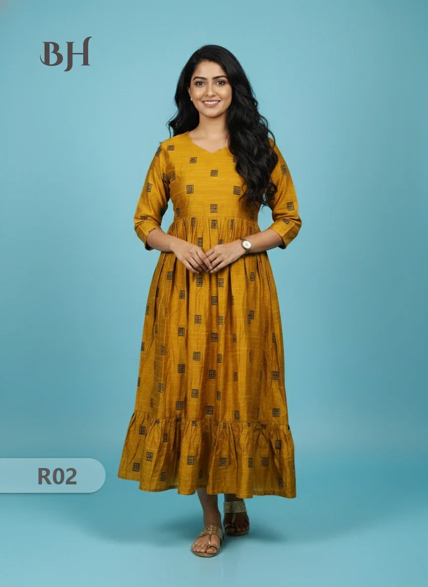 Raw Silk Frock with Full Length Lining | Yellow Colour