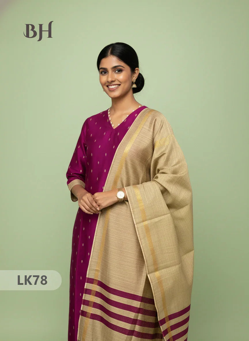 Raw Silk 3pc KurtiSet With Pink Colour Full Length Lining | Gold Dupatta