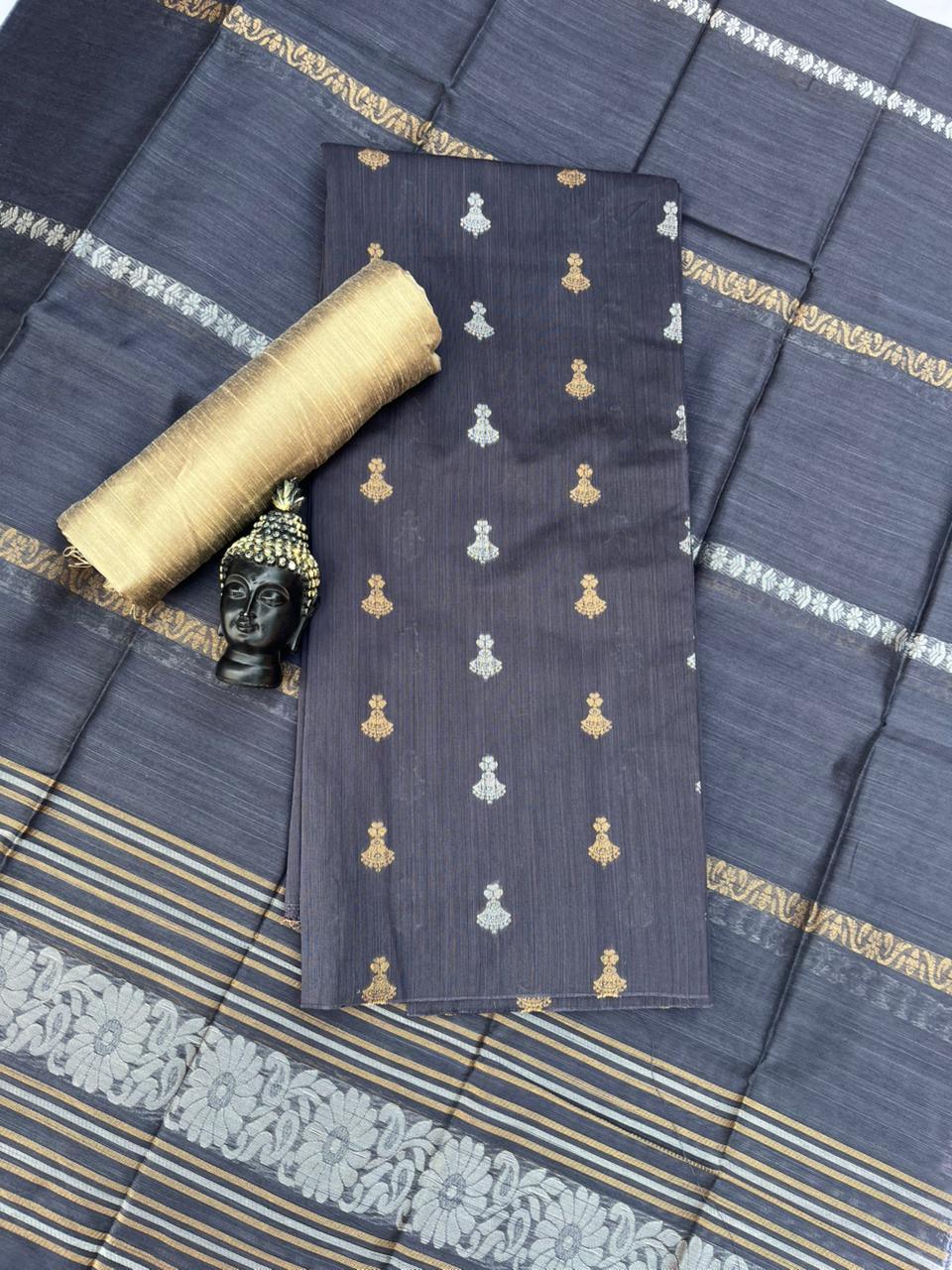 Premium Dark Grey Raw Silk 3PC Unstitched Dress Material for Women