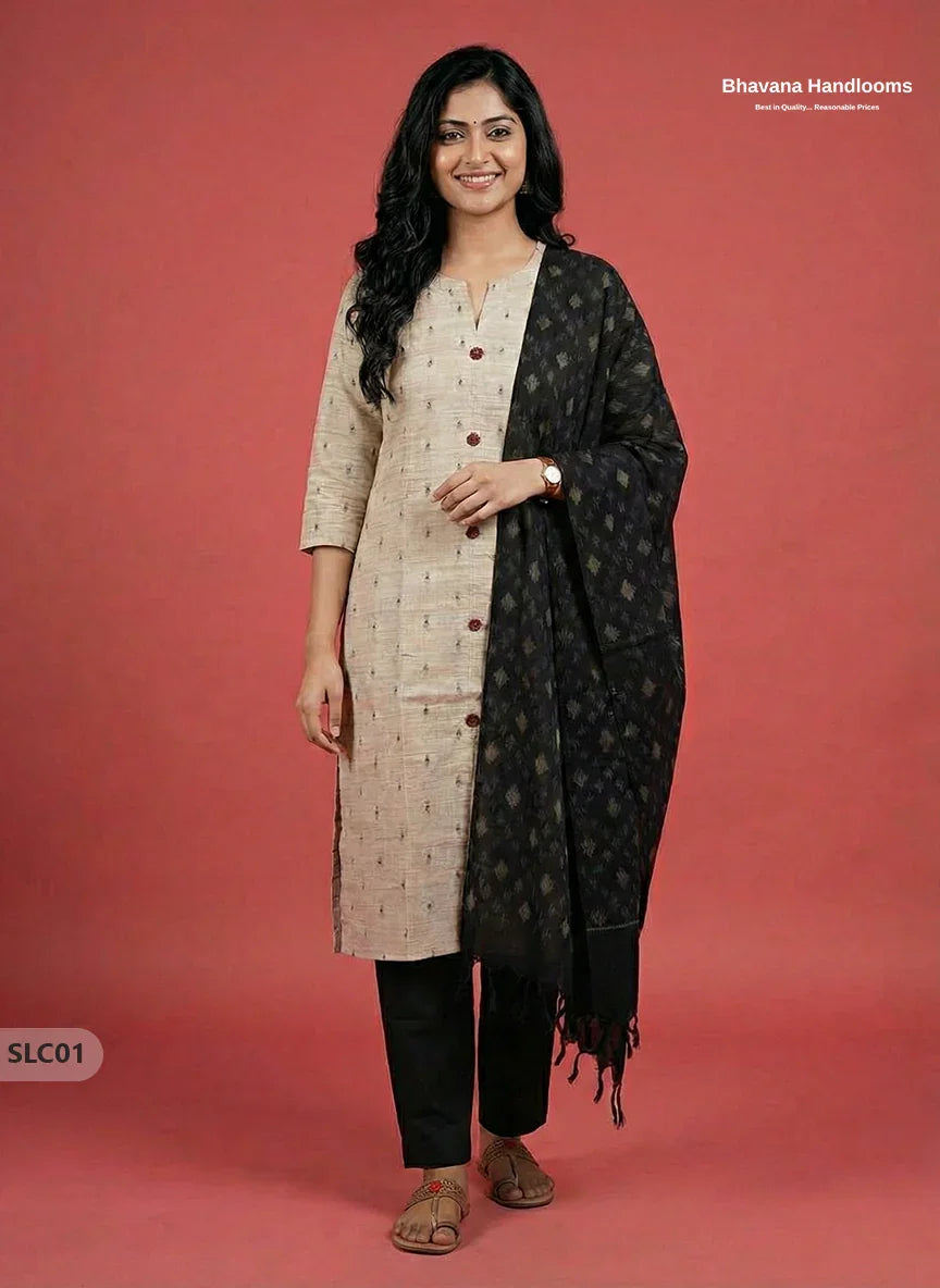 Premium Soft Cotton Ready-to-Wear 3pc – Wheat & Black Colour Combination