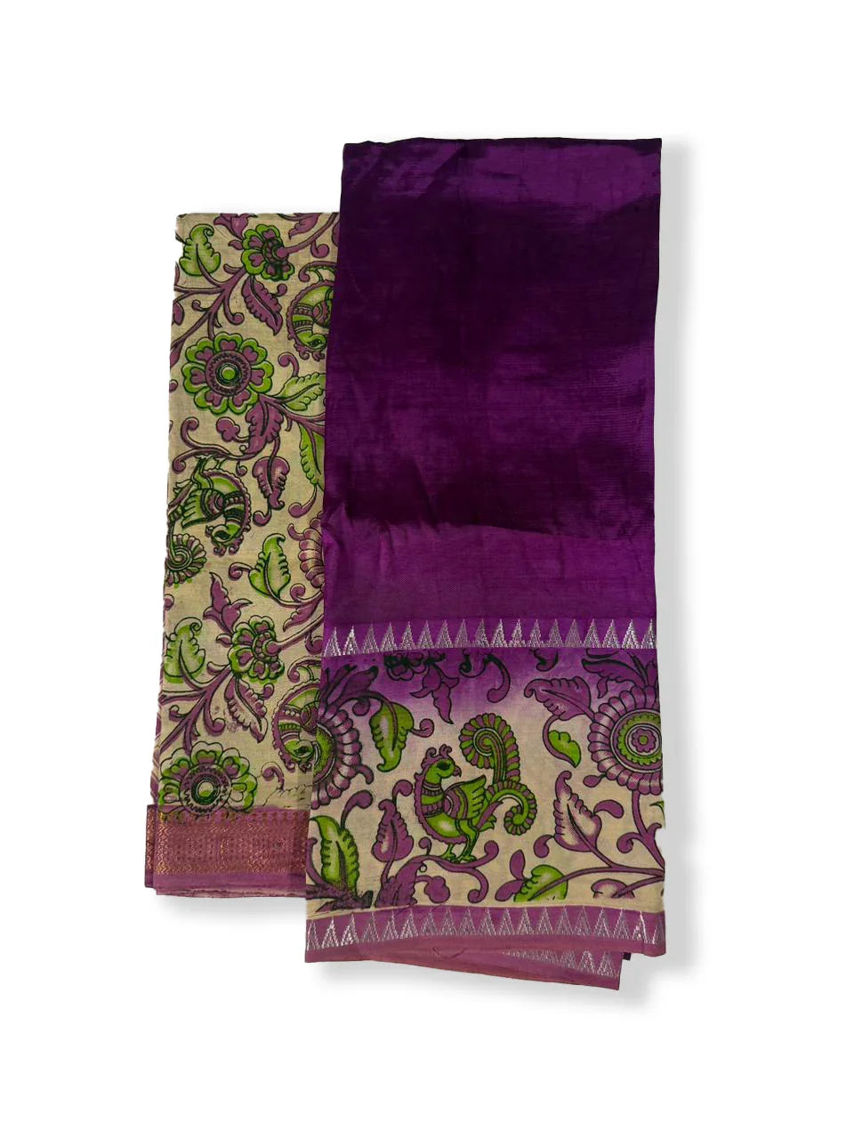 Premium Mangalagiri Semi Pattu 2PC Dress Material in Deep Purple with Floral Print | Elegant Traditional Wear Fabric Set