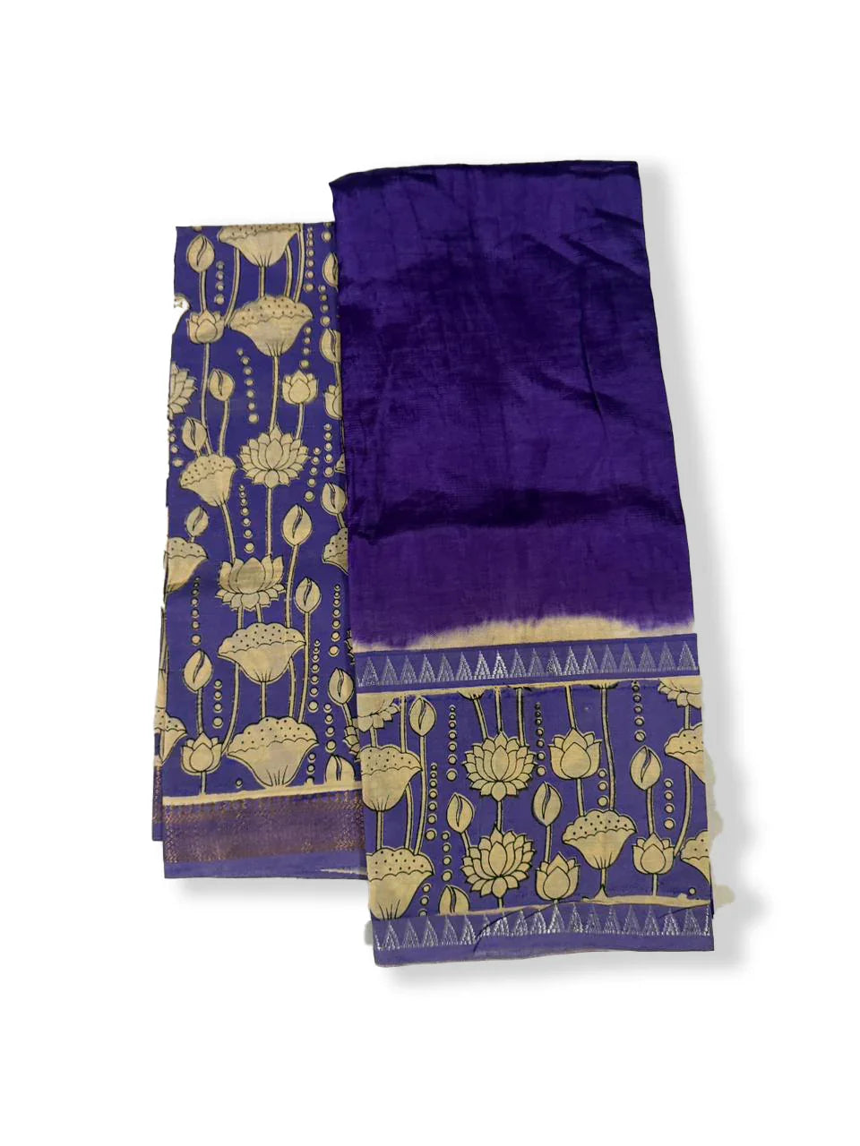 Premium Mangalagiri Semi Pattu 2PC Dress Material in Royal Blue with Lotus Floral Print | Elegant Traditional Wear Fabric Set