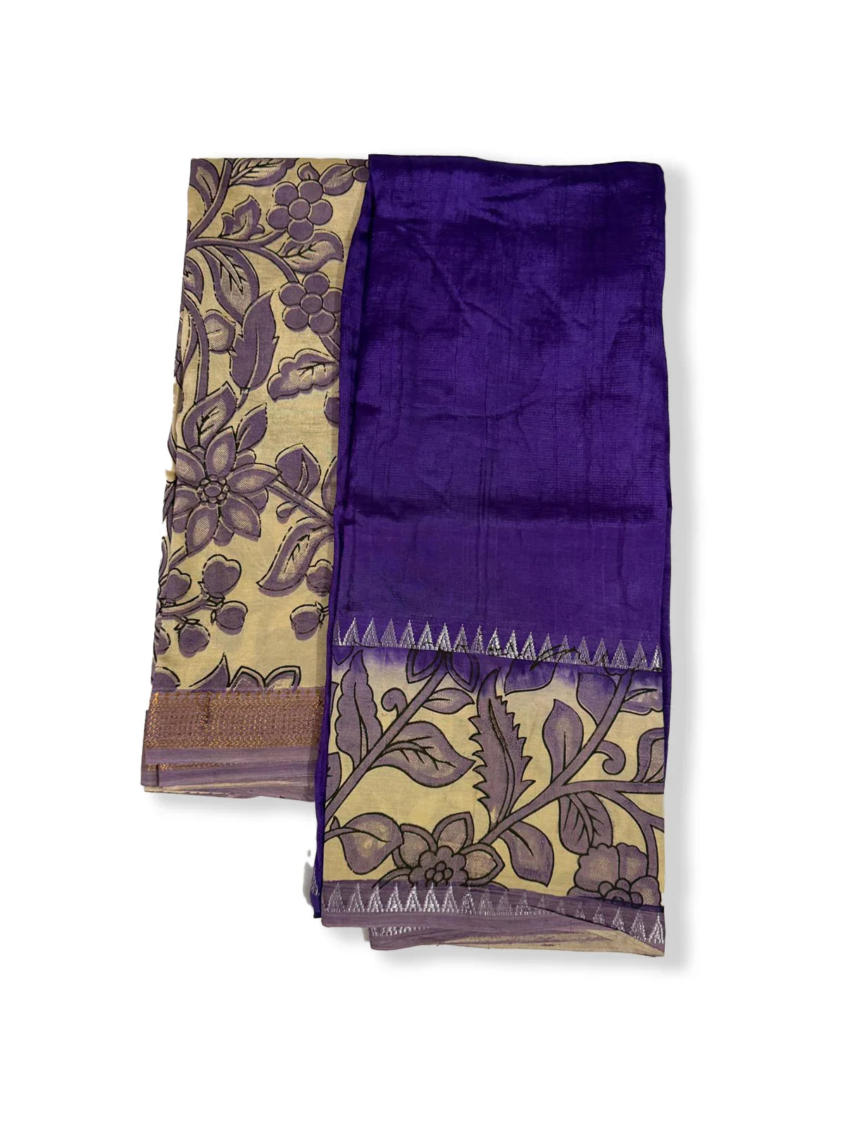 Premium Mangalagiri Semi Pattu 2PC Dress Material in Royal Purple with Traditional Floral Print | Elegant Ethnic Wear Fabric Set