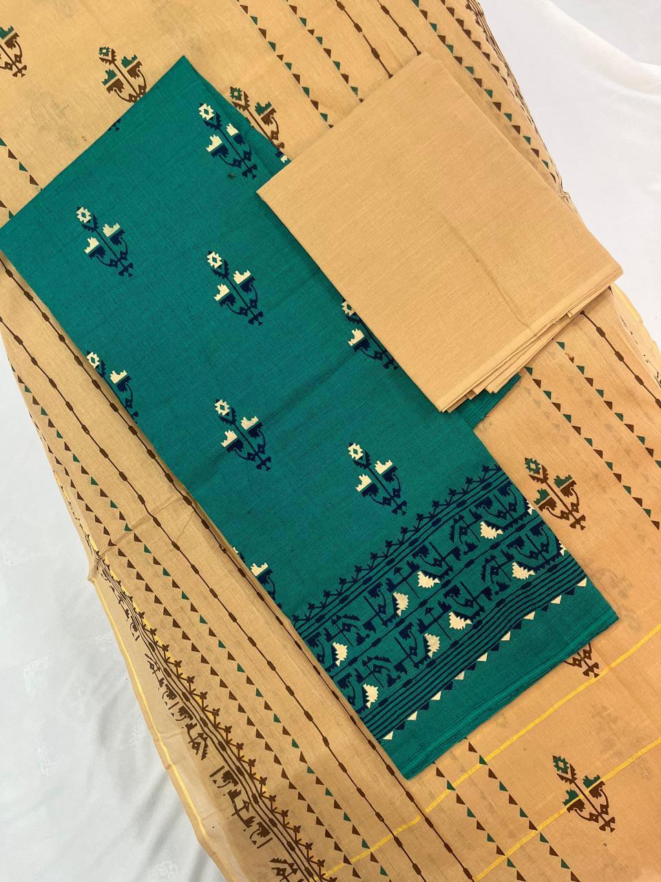 Cotton Dress Material with Brown Chunni
