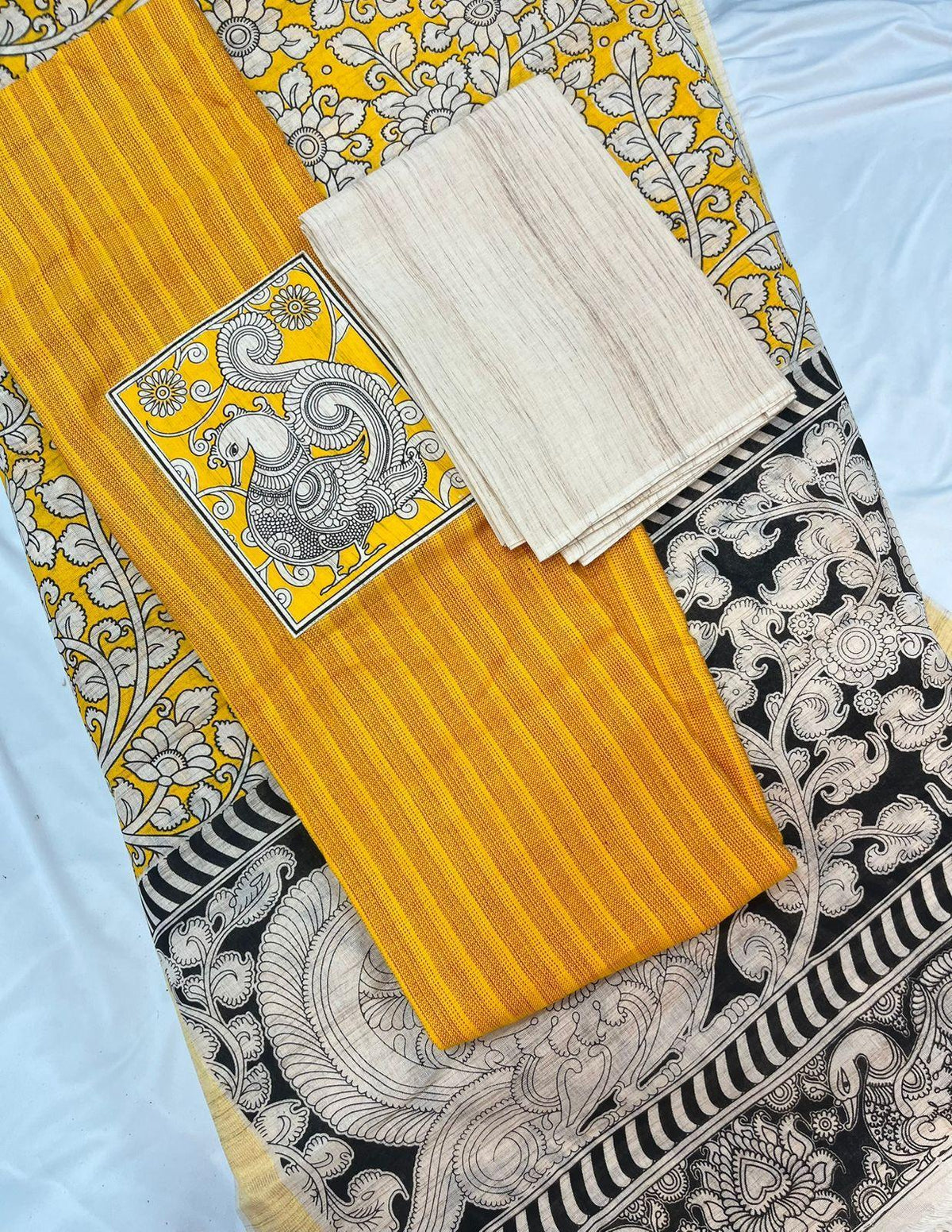 Cotton Dress Material with Yellow Color