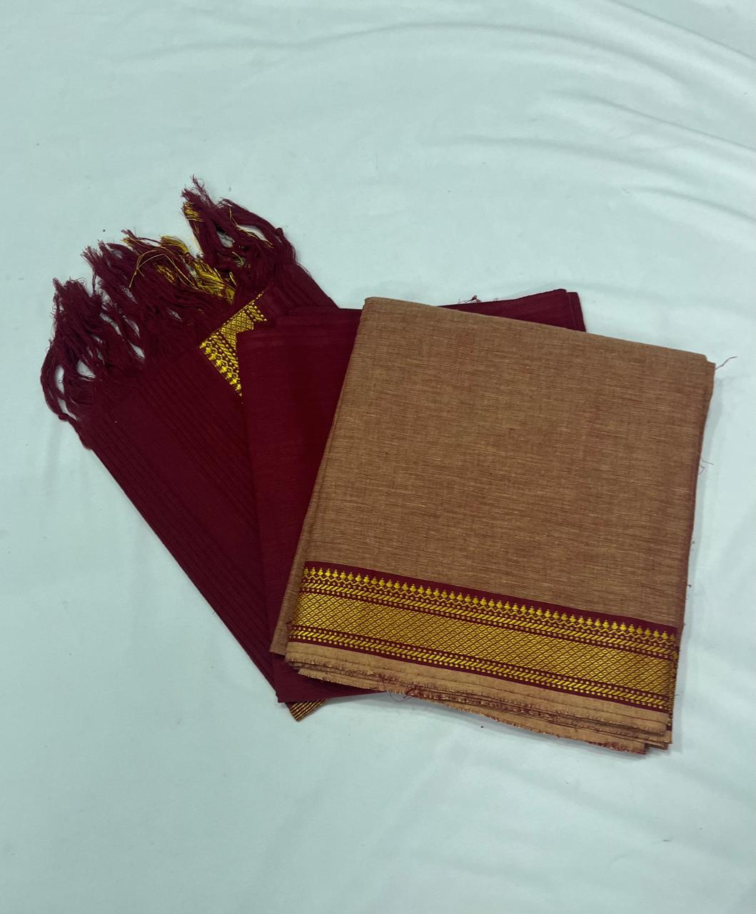 Mangalagiri Dress Material with thread border Brown colour Bhavana Handlooms Mangalagiri Dress Material with thread border Brown colour Bhavana Handlooms
