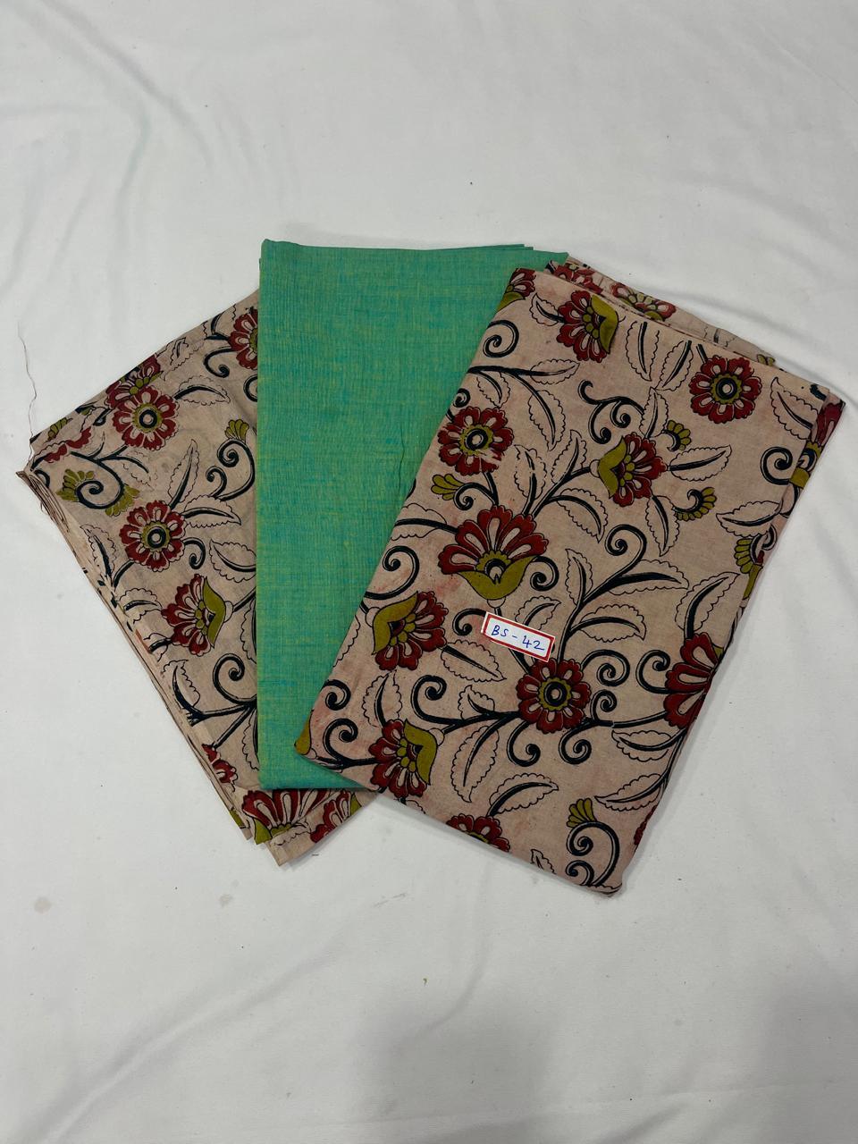 Kalamkari Dress Material – Plain Green Top & Bottom with Kalamkari Dupatta