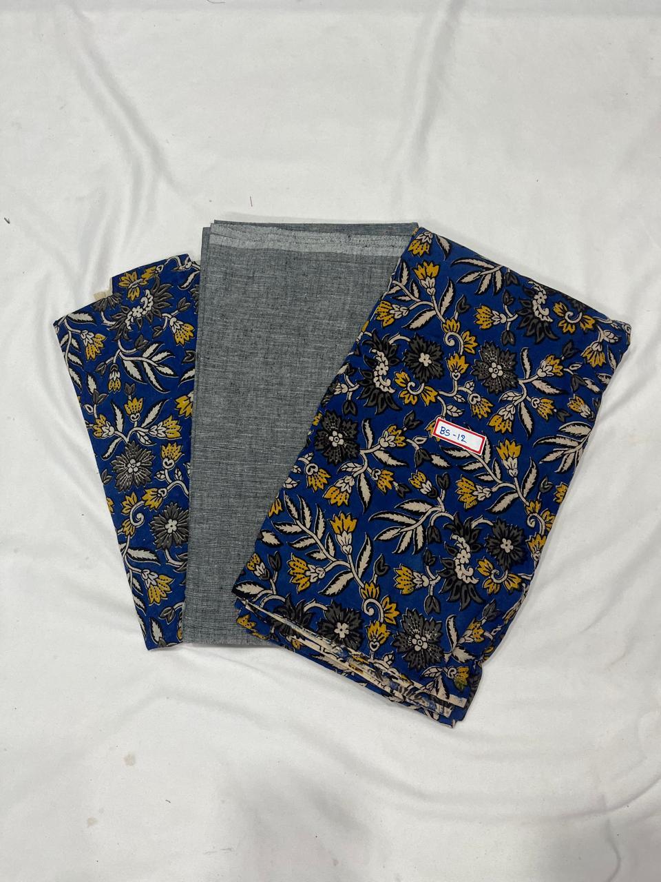 Kalamkari Dress Material – Plain Gray Top & Bottom with Kalamkari Dupatta