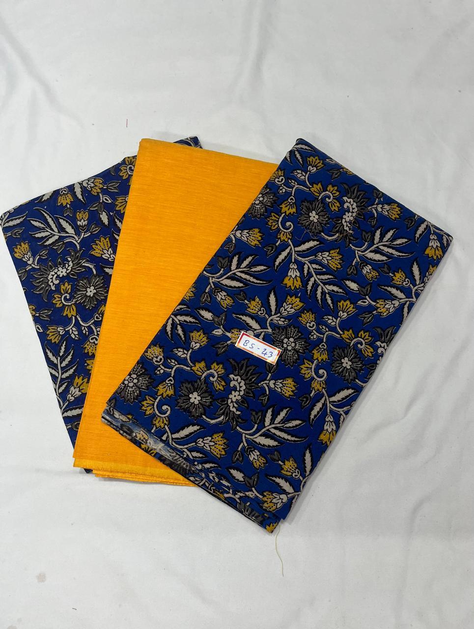 Kalamkari Dress Material – Plain Yellow Top & Bottom with Kalamkari Dupatta