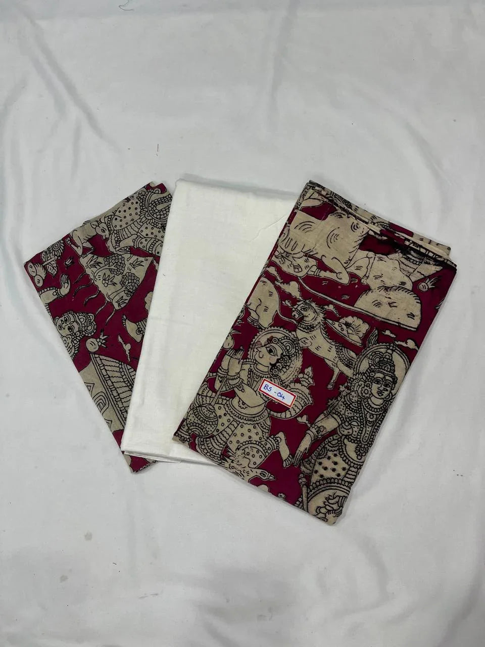 Kalamkari Dress Material – Plain White Top & Bottom with Kalamkari Dupatta