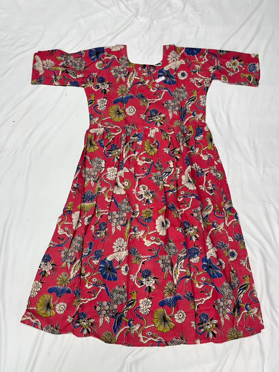 Kalamkari Design Frock – Pink Colour | Handloom Ethnic Wear with Half Lining