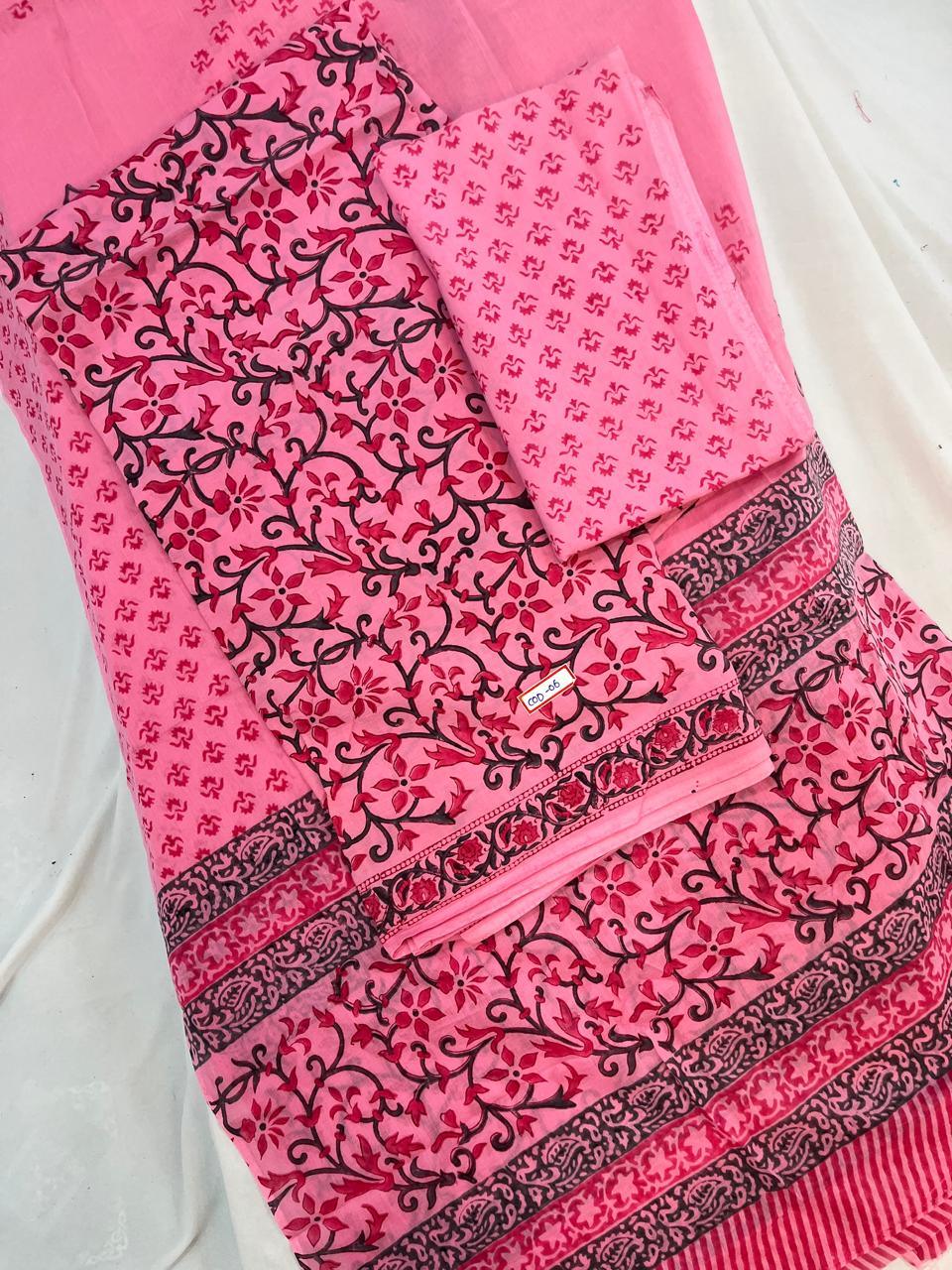 Jaipur Hand Block Print Cotton Dress Material – Pink Color | Bhavana Handlooms