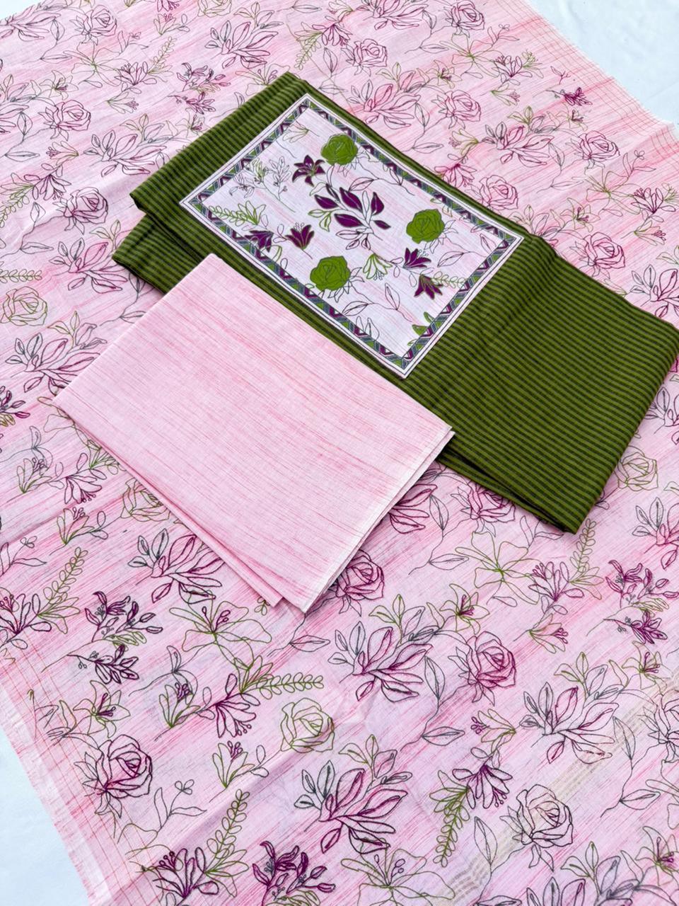 Cotton Dress Material with Green Color