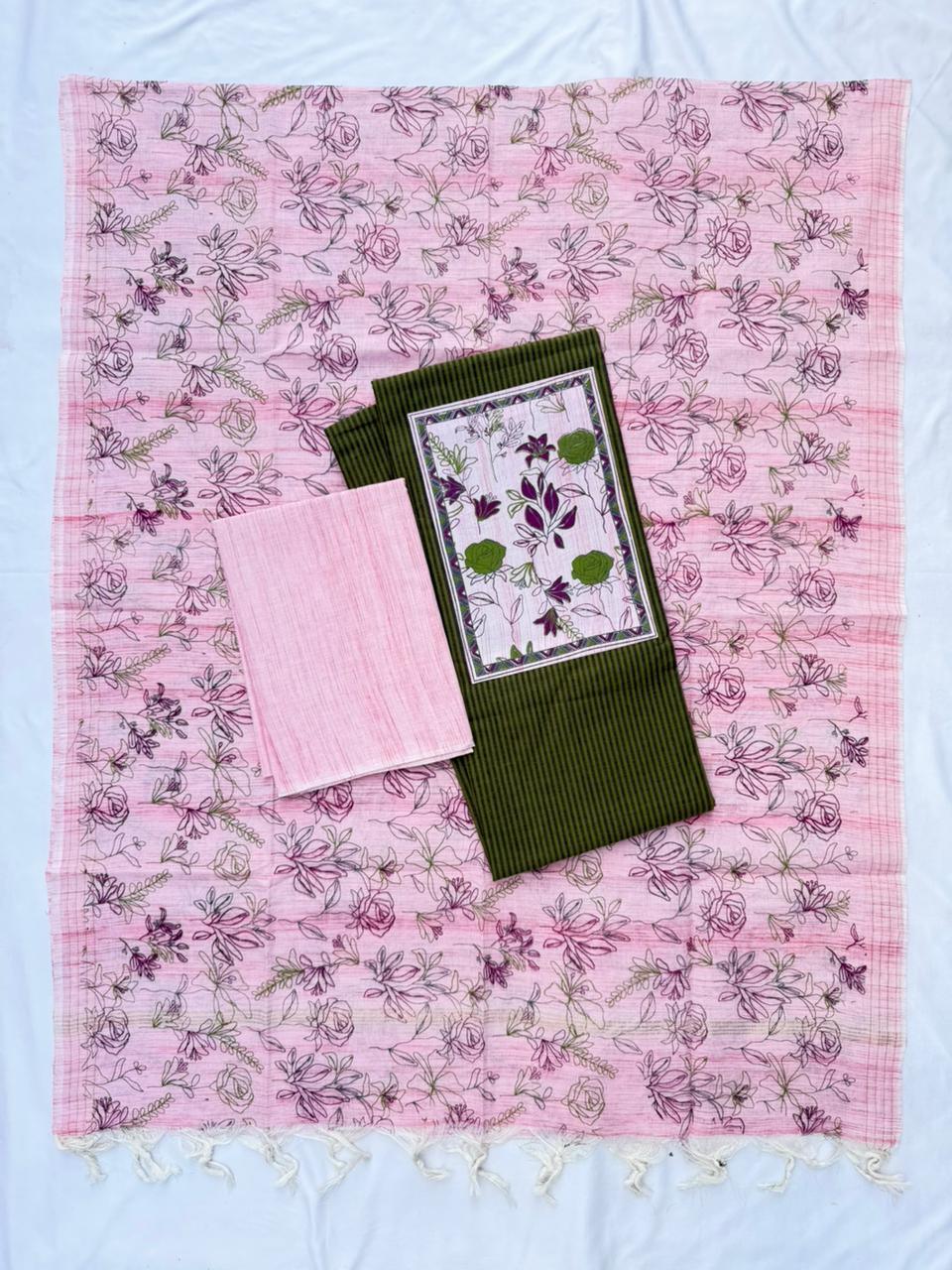 Cotton Dress Material with Green Color