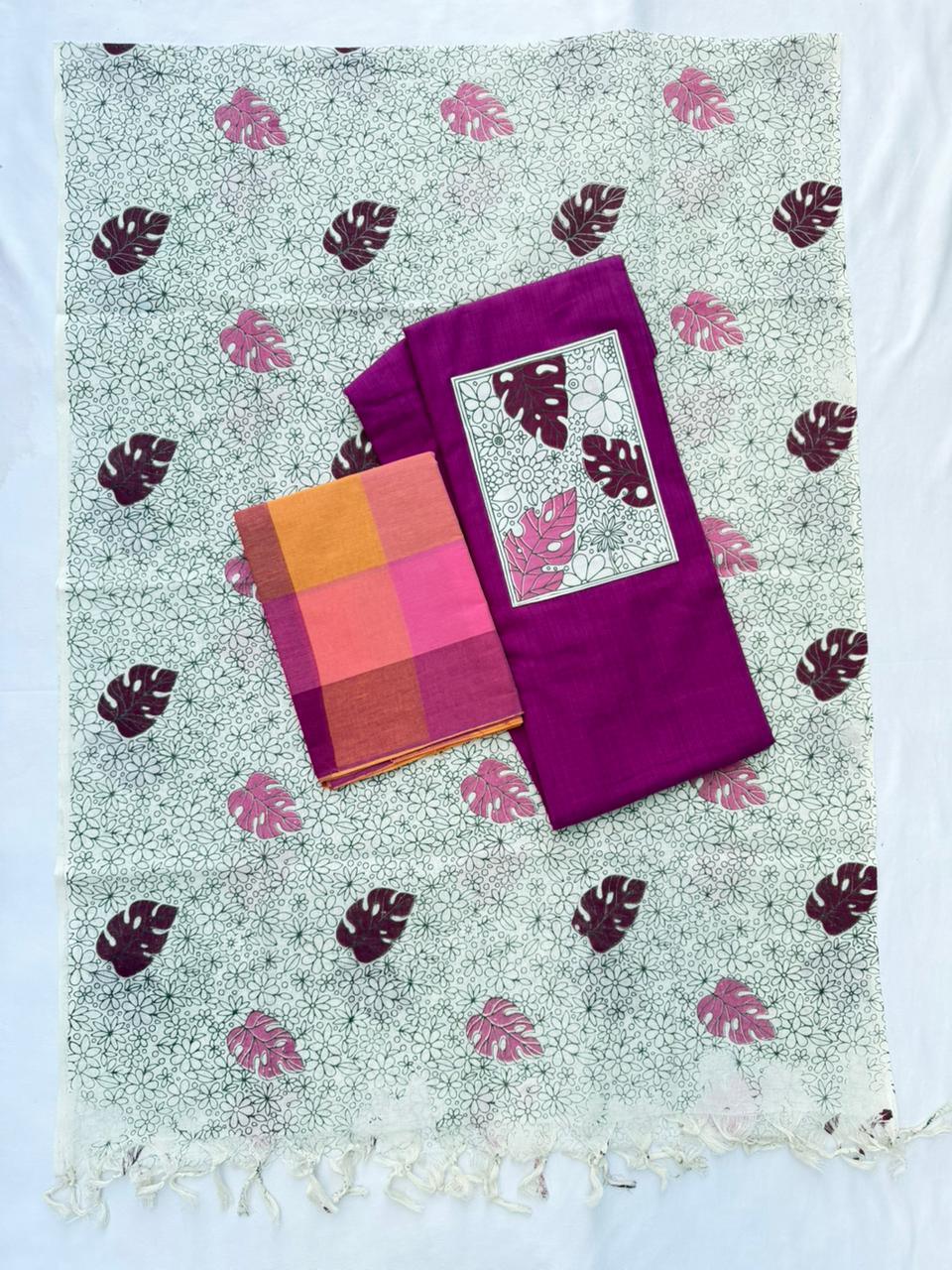 Cotton Dress Material with Rich Purple Color