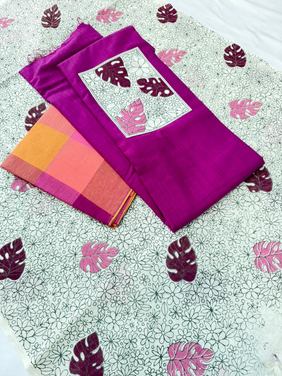 Cotton Dress Material with Rich Purple Color