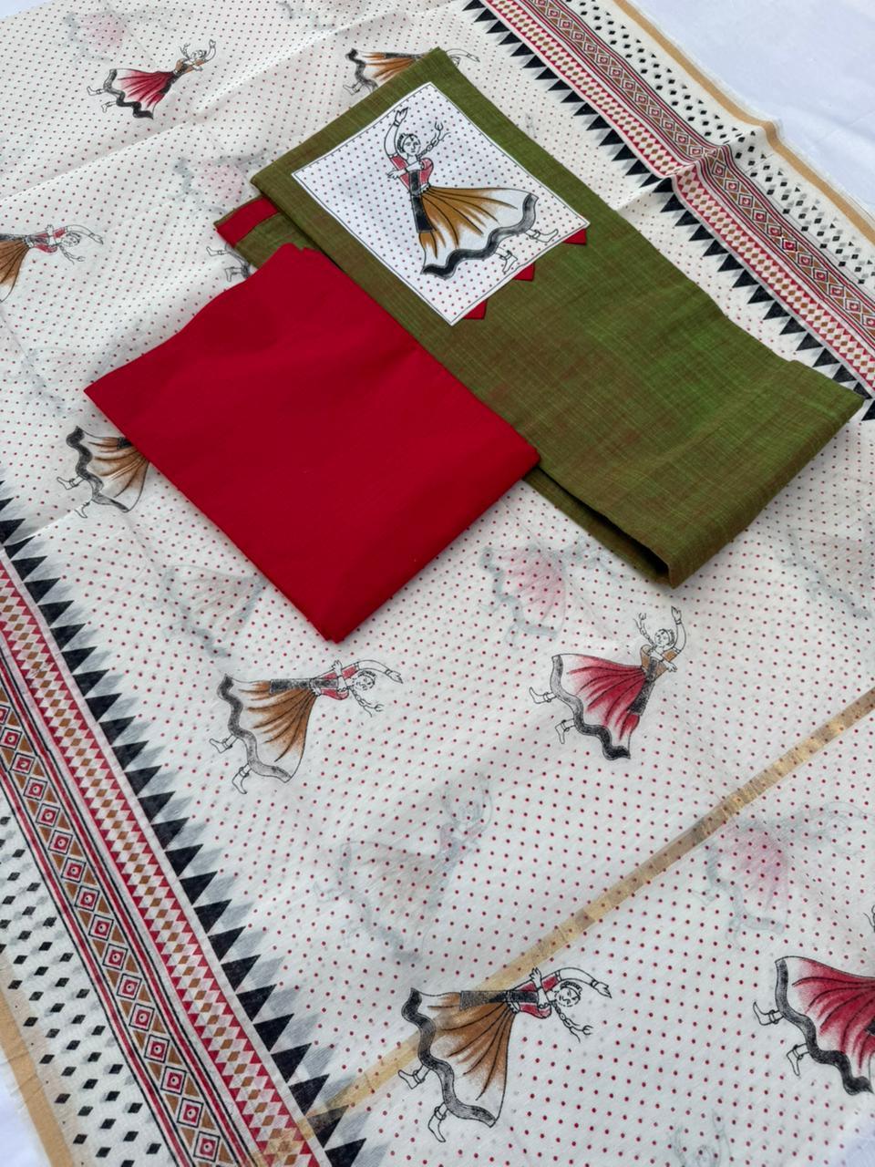 Cotton Dress Material with Green Color