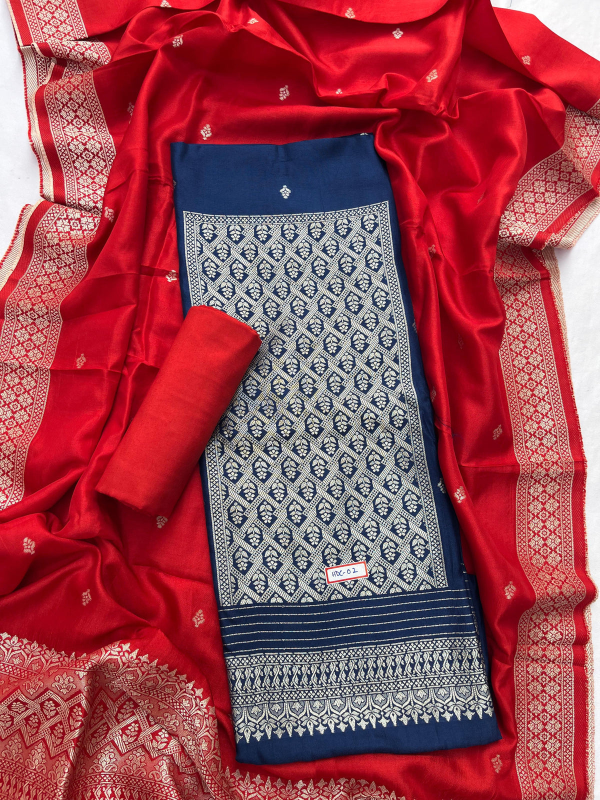 Blue Chanderi Silk Dress Material – Royal Look with Silver Zari & Soft Shine