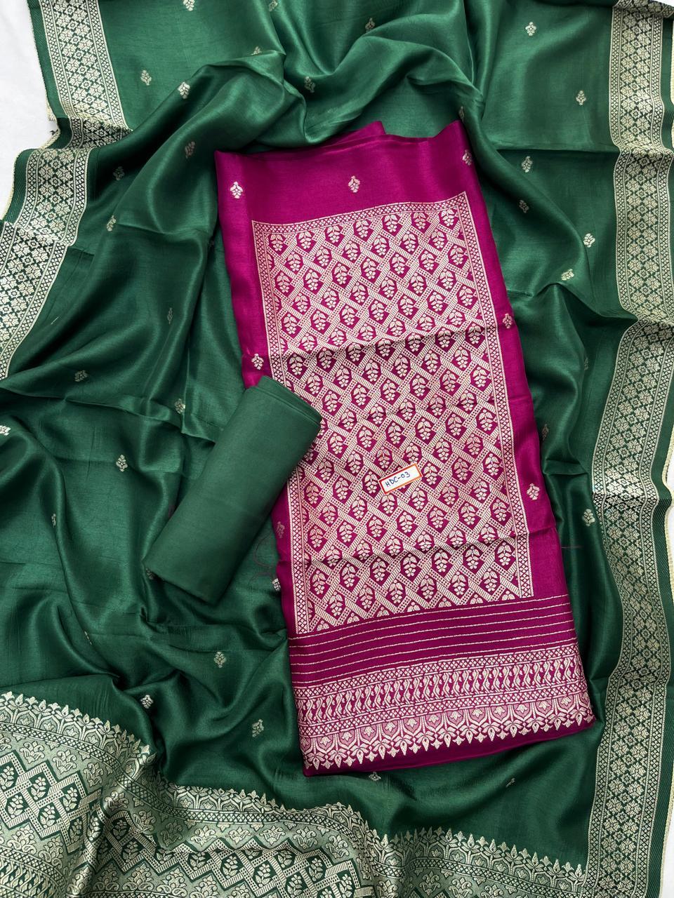 Pink Chanderi Silk Dress Material – Royal Look with Silver Zari & Soft Shine