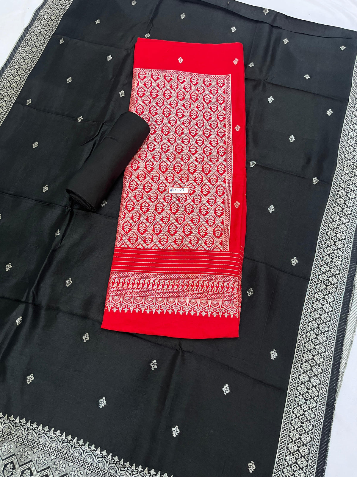 Red Chanderi Silk Dress Material – Royal Look with Silver Zari & Soft Shine