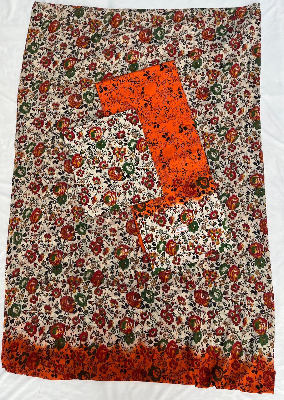 Pure Cotton Hand block Printed Dress Material – Orange Blue Colour Ethnic Wear for Women